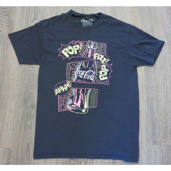 COCA COLA Pop Fizz Ahhh T Shirt Size M Retro Vintage Black Coke Bottle - Picture 1 of 9